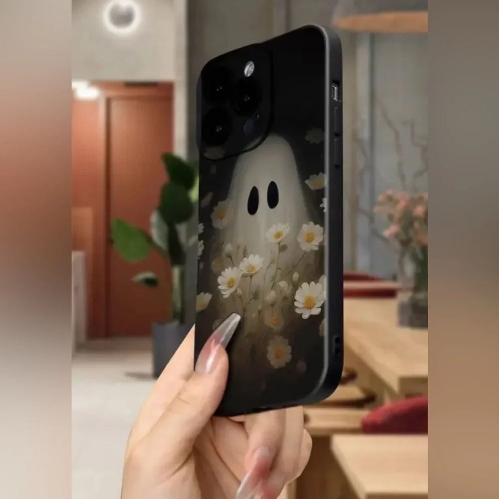 TWO iPhone 13 Mini Flexible Spooky Witchy Ghost Halloween Black Phone Case - Picture 5 of 11